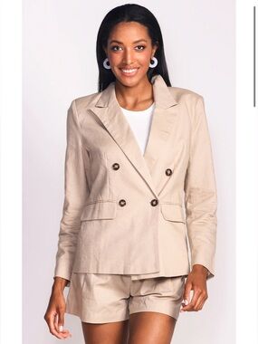 PINK MARTINI Primrose Jacket Blazer Beige Natural Linen Women’s Size XL